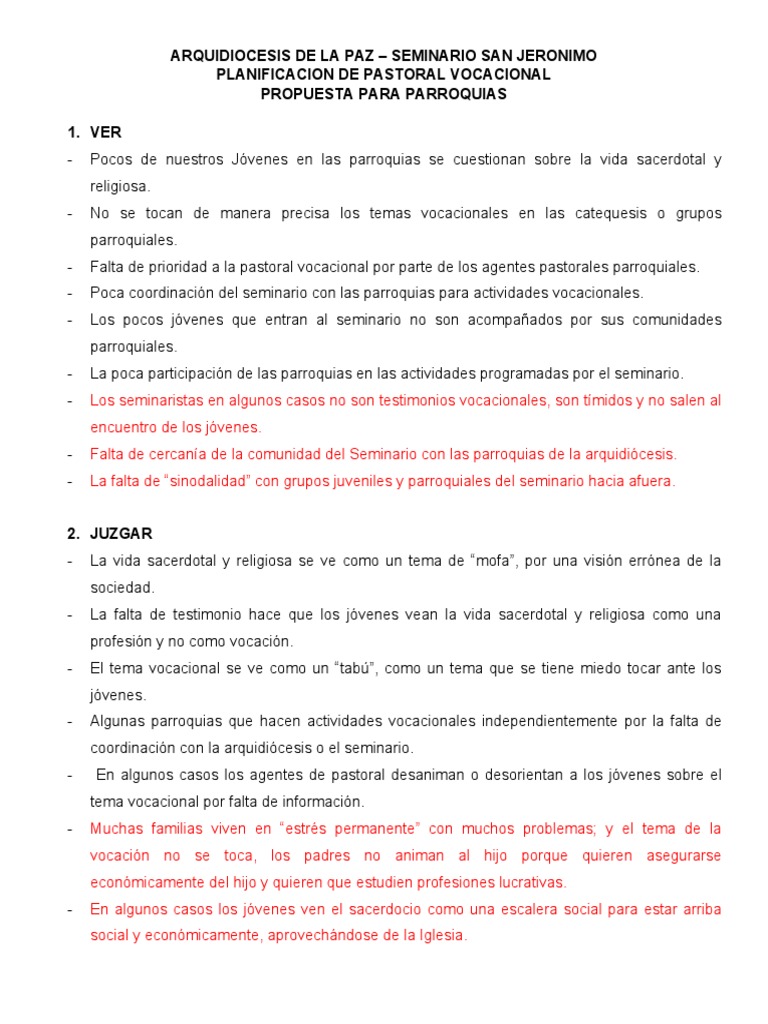 Plan de Pastoral Vocacional en Parroquias | PDF | Seminario ...