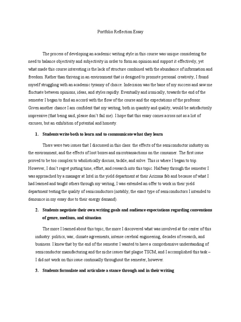 Portfolio Reflection Essay Final Draft PDF Essays Cognition