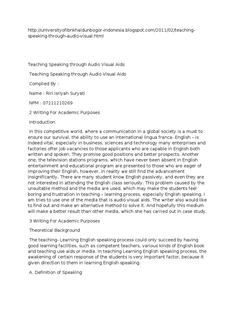 Teaching Speaking With Audio Visual Aids Pdf Epistemology Learning