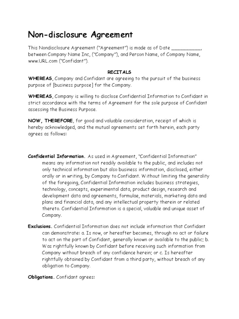Non-Disclosure Agreement Template | PDF | Non Disclosure Agreement ...