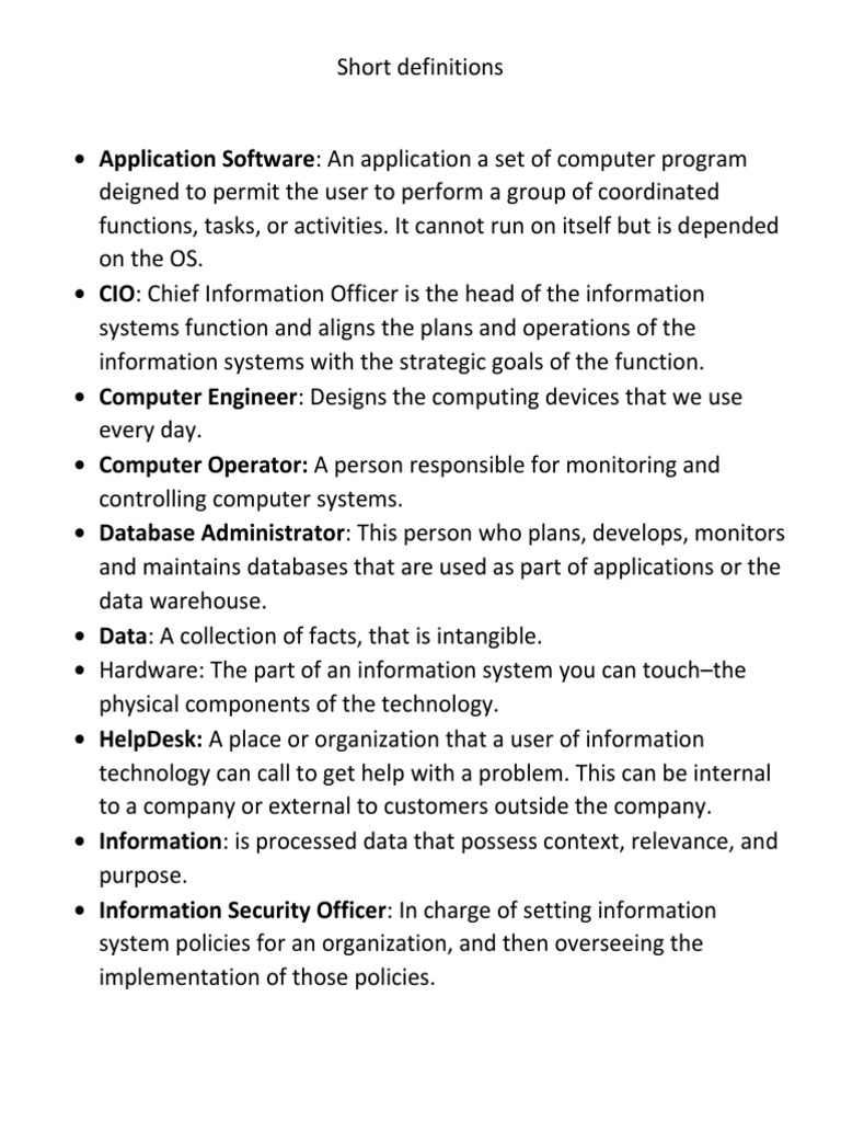 Short Definitions PDF Databases Computer Network