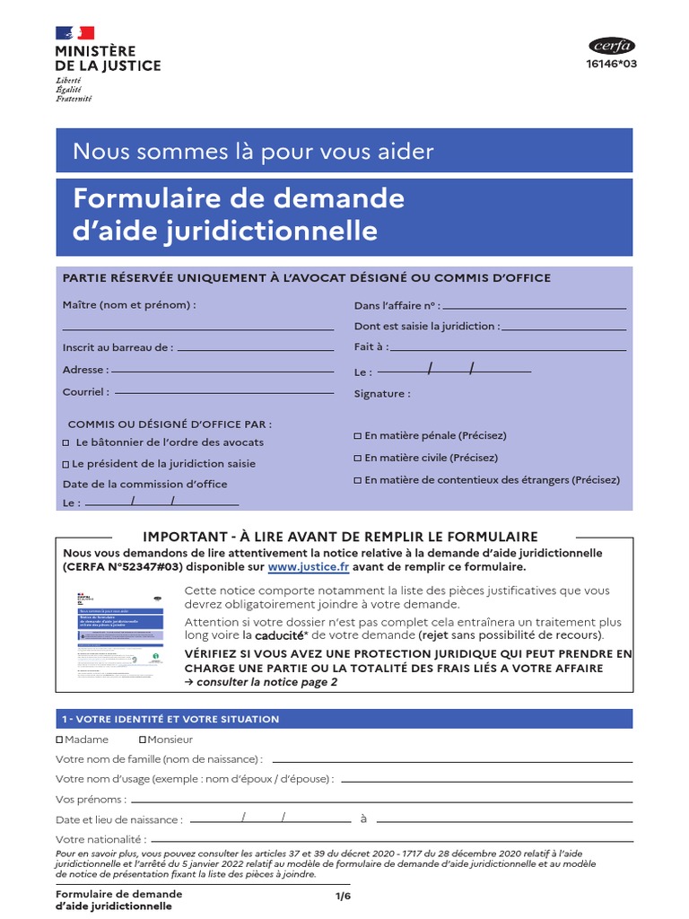 Demande d'Aide Juridictionnelle CERFA | PDF | Avocat | Juge