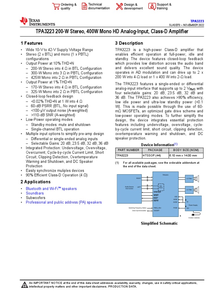 Tpa 3223 | PDF | Signal To Noise Ratio | Electrostatic Discharge