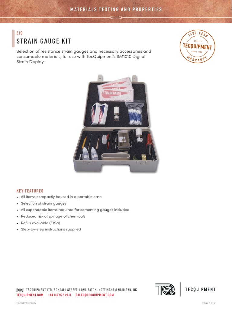E19 Strain Gauge Kit Datasheet PDF Materials