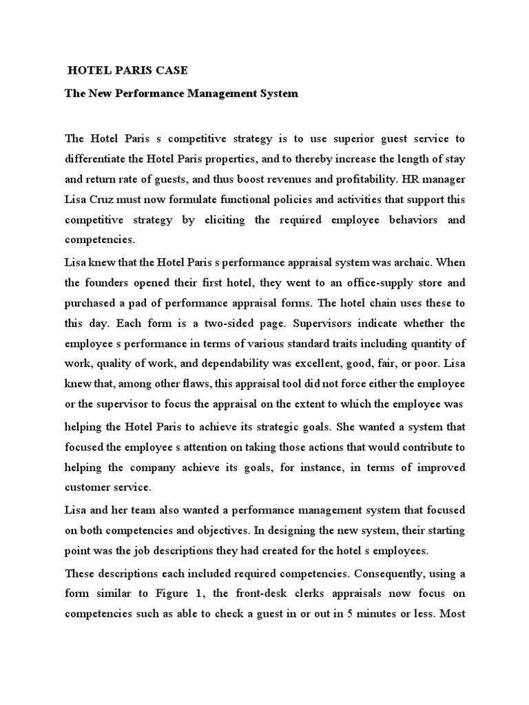 Hotel Paris Performance Management System | PDF | Performance Appraisal ...