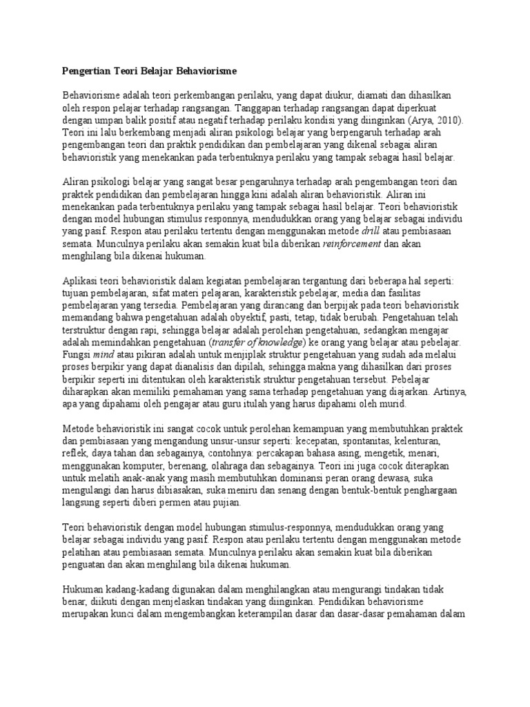 Pengertian Teori Belajar Behaviorisme Pdf