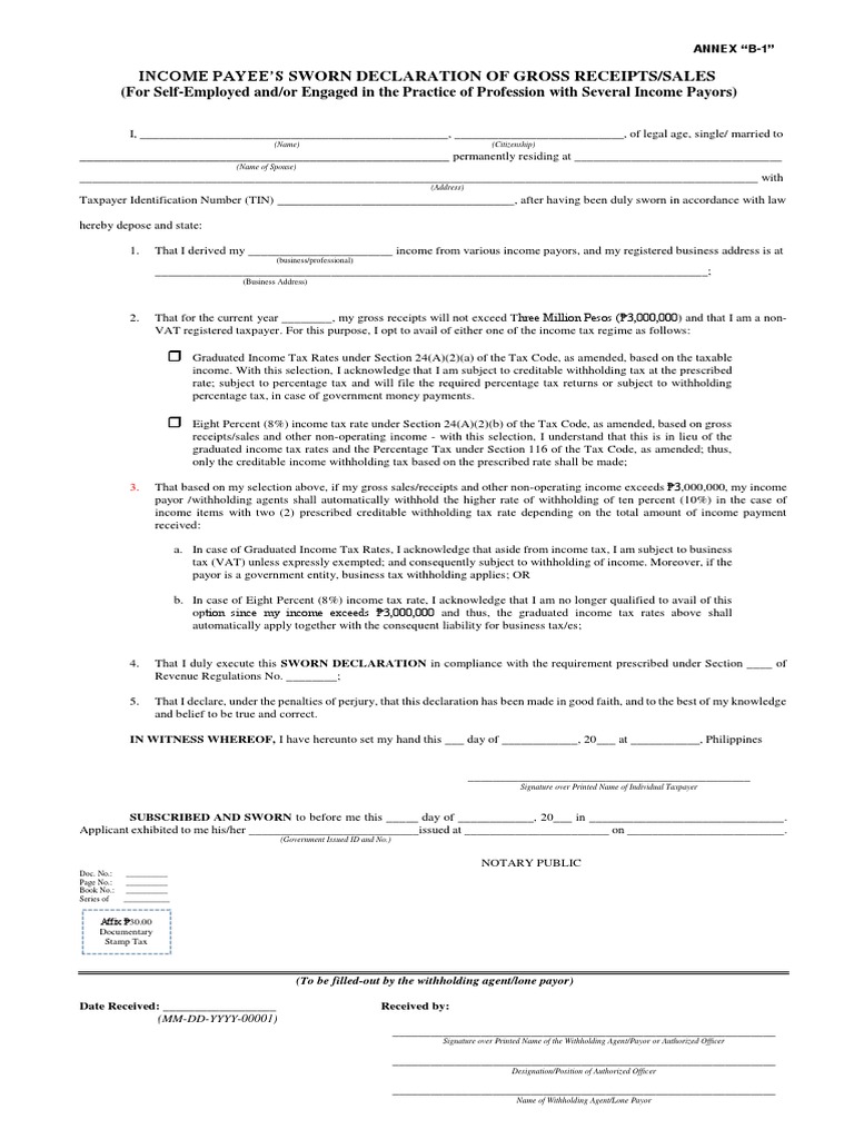 Sworn Declaration of Income for Tax Purposes | PDF | Income Tax ...