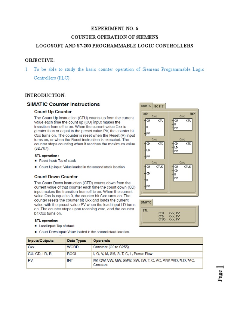 Siemens PLC Counter Operations Guide | PDF | Programmable Logic ...