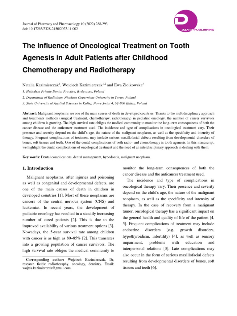 The Influence of Oncological Treatment On Tooth Agenesis in Adult