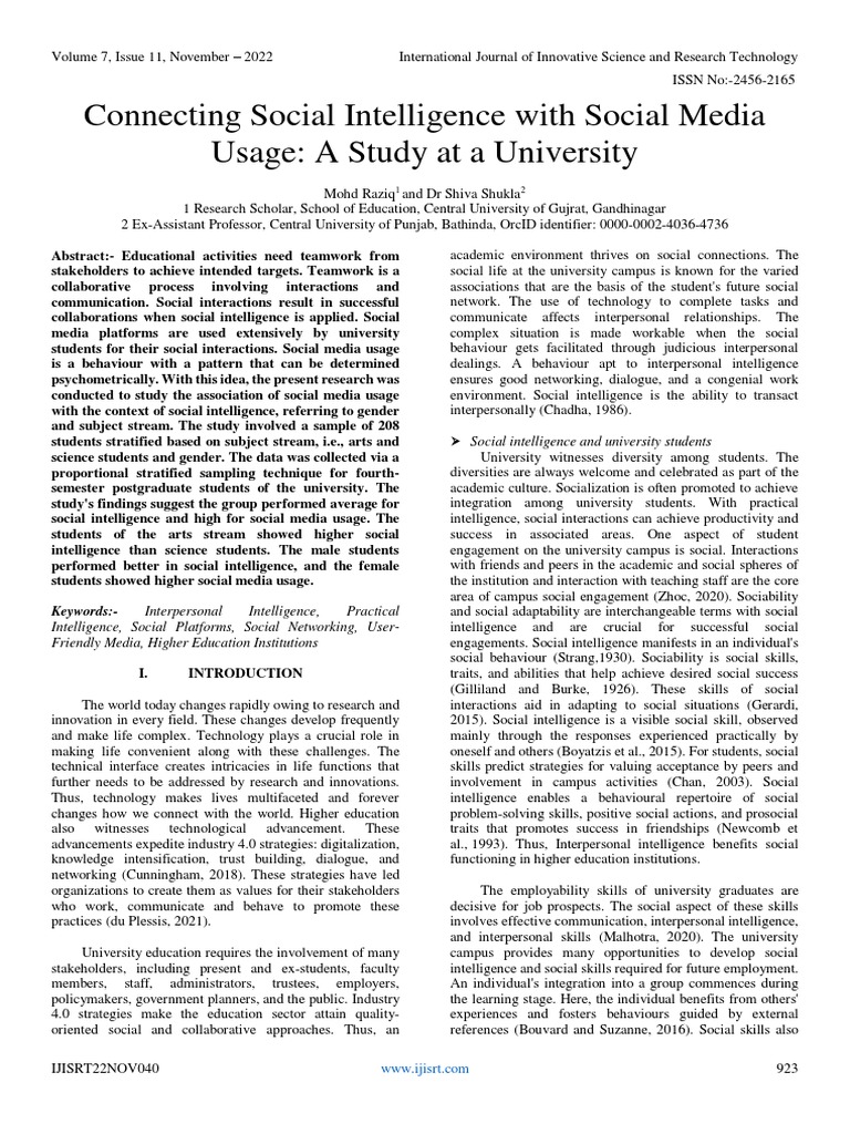 Social Intelligence and Media Use in Students | PDF | Hypothesis ...