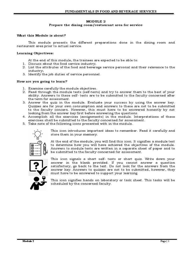 Module 2 Prepare Food and Beverages Services | PDF | Tableware | Spoon