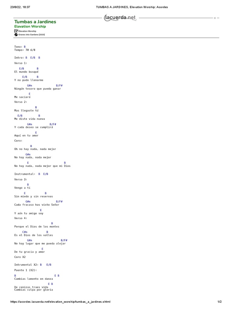 TUMBAS A JARDINES, Elevation Worship Acordes PDF