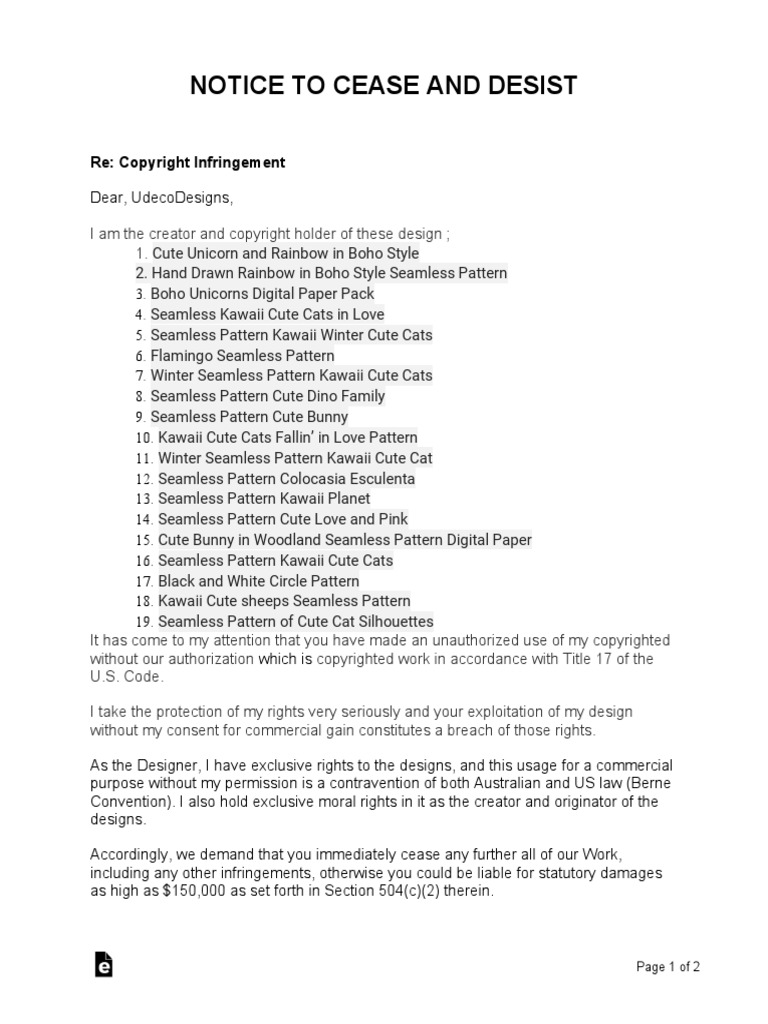 Copyright Infringement Cease and Desist Letter | PDF | Copyright ...