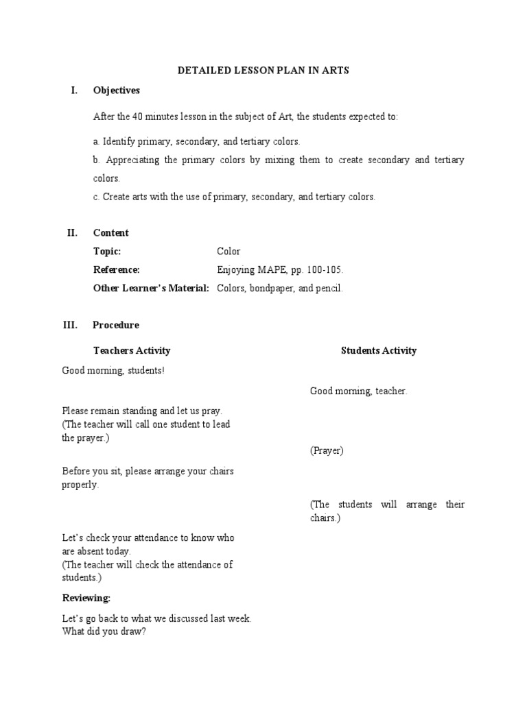 Lesson Plan Arts | PDF | Color | Vision