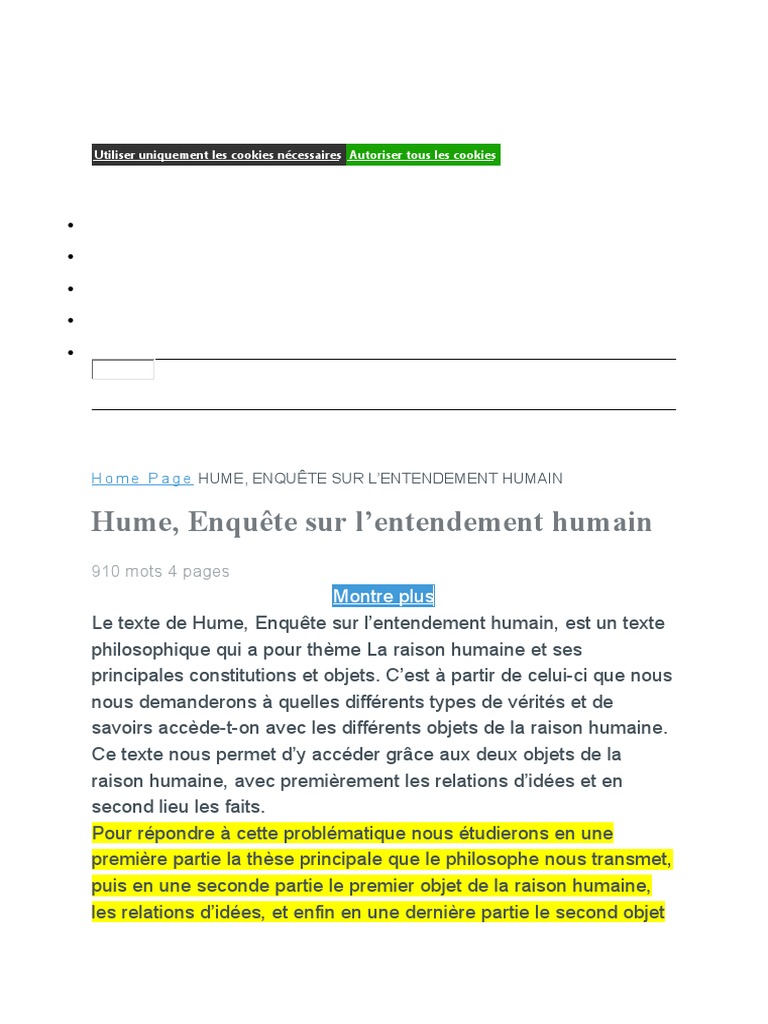 Hume : Enquête sur l'entendement humain | PDF | Empirisme | David Hume