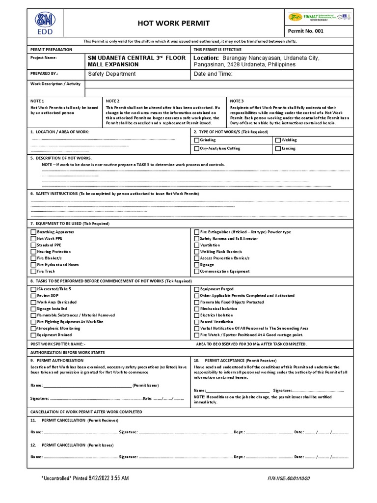 Hot - Work - Permit Form 10.20 | Download Free PDF | Public Safety ...