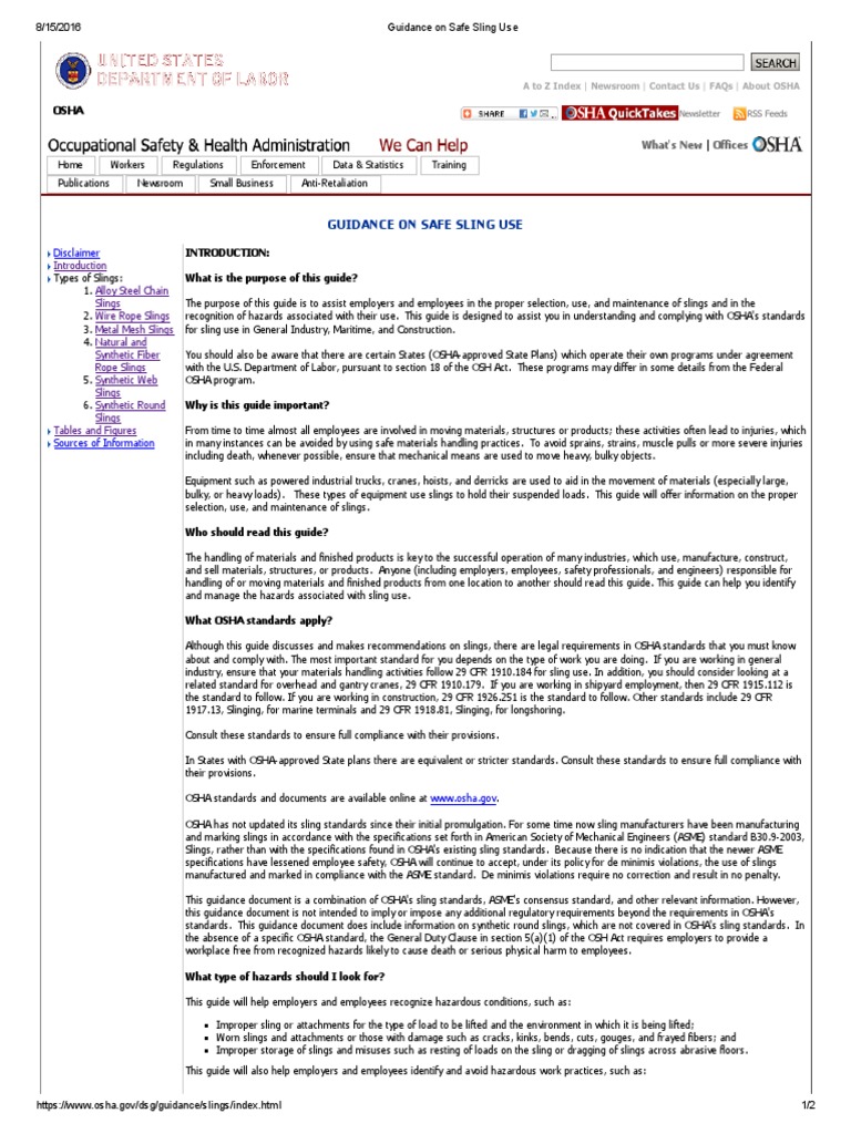 Guidance On Safe Sling Use Complete Pdf Occupational Safety And