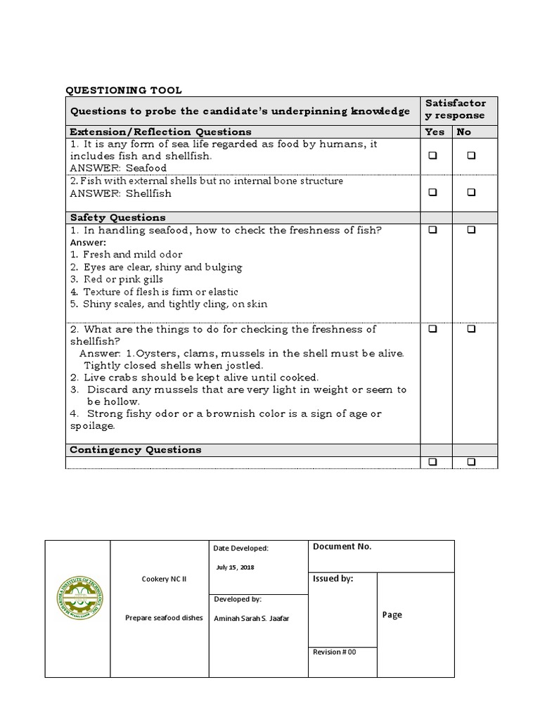 Assessing Seafood Knowledge A Questionnaire for Evaluating