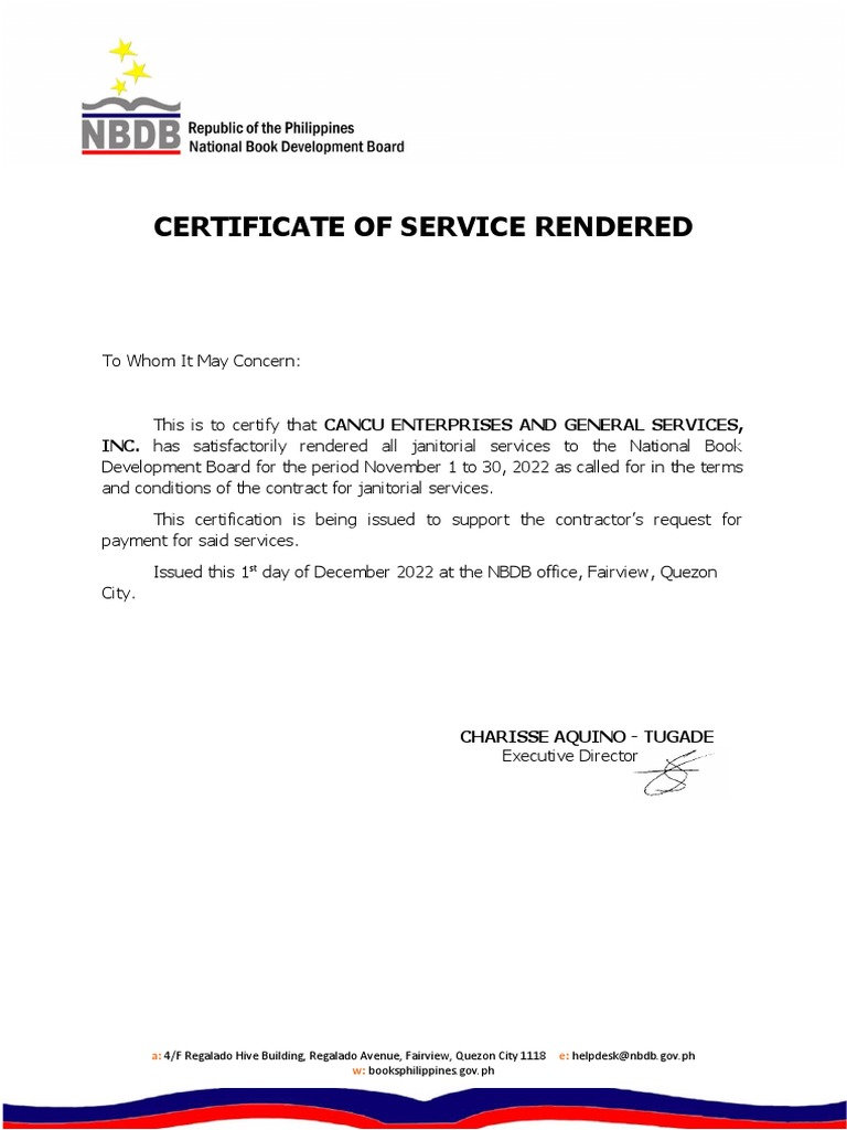 Certificate of Service Rendered Janitor_October 2022 PDF