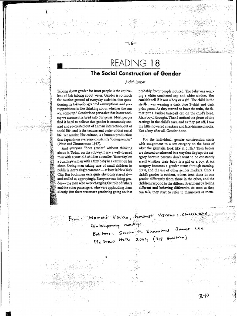 Lorber The Social Construction of Gender | PDF | Social Stratification ...