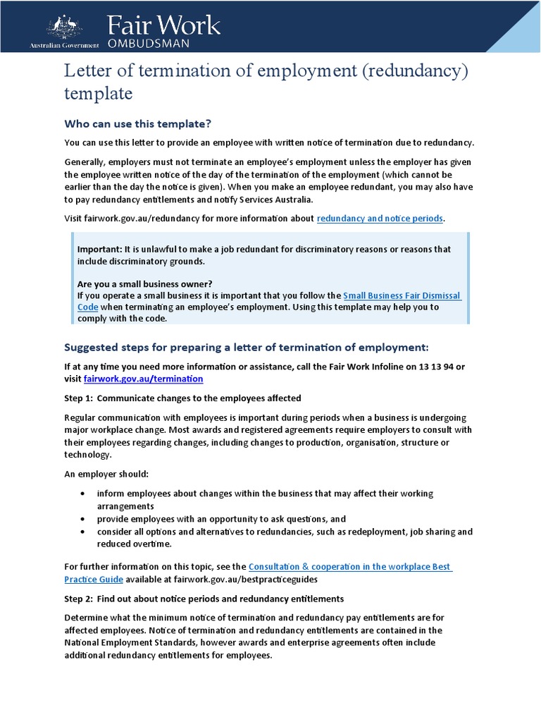 Termination of Employment Letter Template Redundancy | PDF | Employment ...