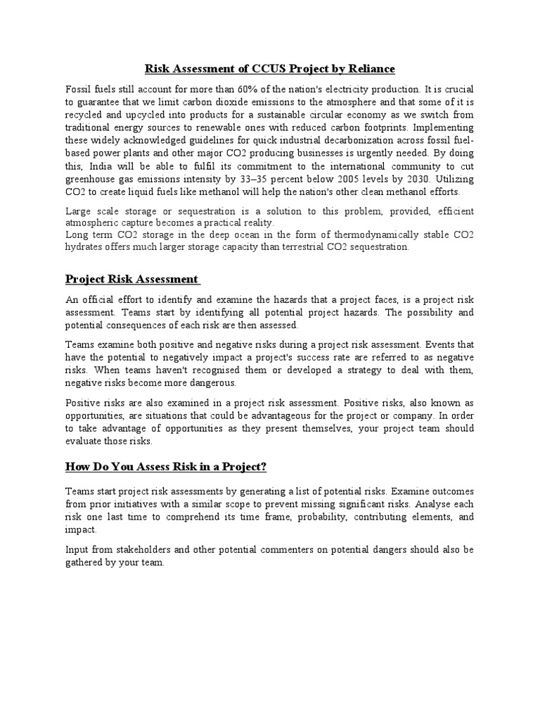 CCUS Project Risk Assessment Report | PDF | Risk | Carbon Dioxide