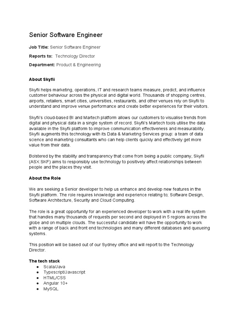 Senior Software Engineer Job at Skyfii | PDF | Cloud Computing | Computing