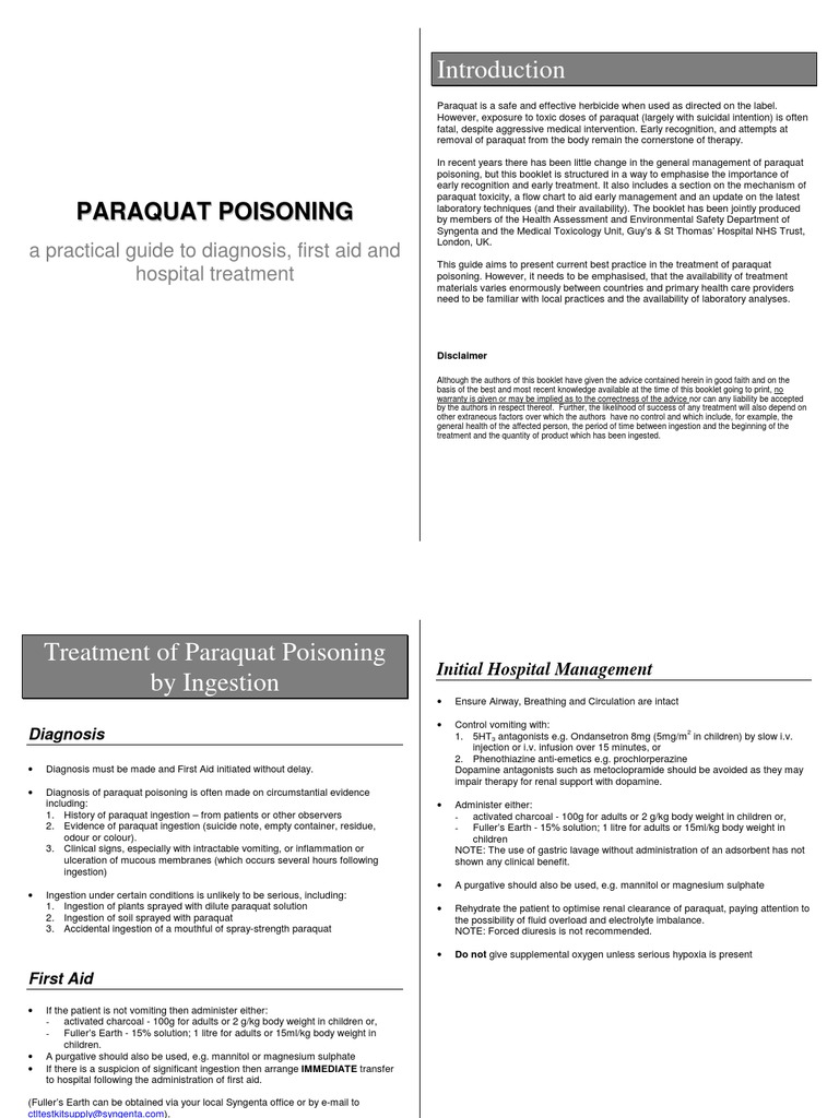 Paraquat Poisoning PDF Herbicide Toxicity