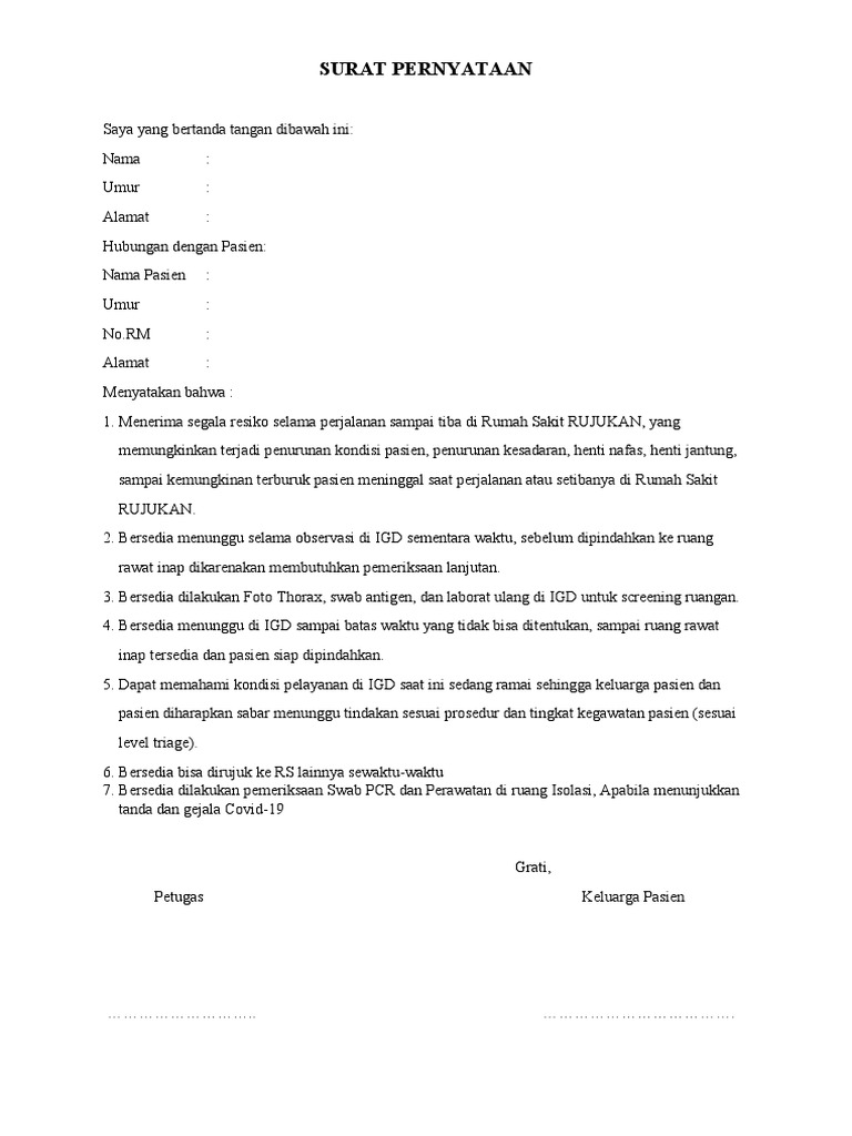 Surat Pernyataan Rujukan Pasien | PDF