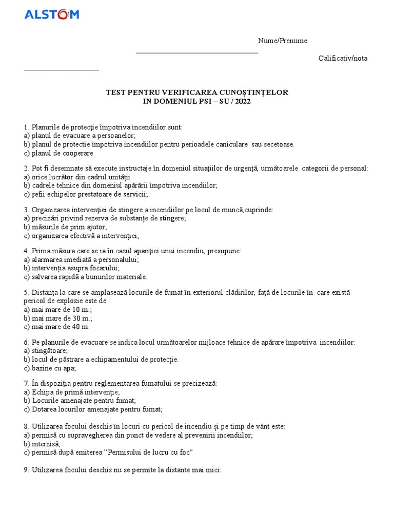 TEST PSI 2022 (Sfarsit de An) | PDF