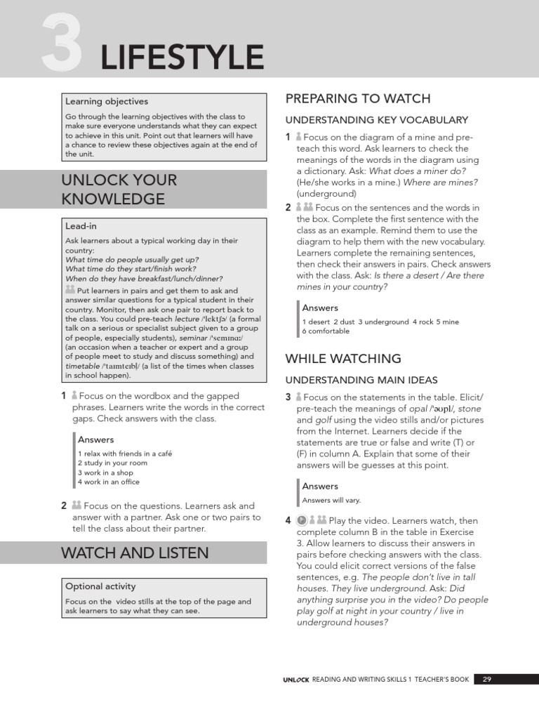 Unlock Reading and Writing Skills 1 Teachers Book Sample Unit