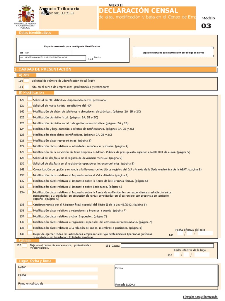 Anexo II - Modelo 036 | PDF | Impuestos | Impuesto sobre la renta