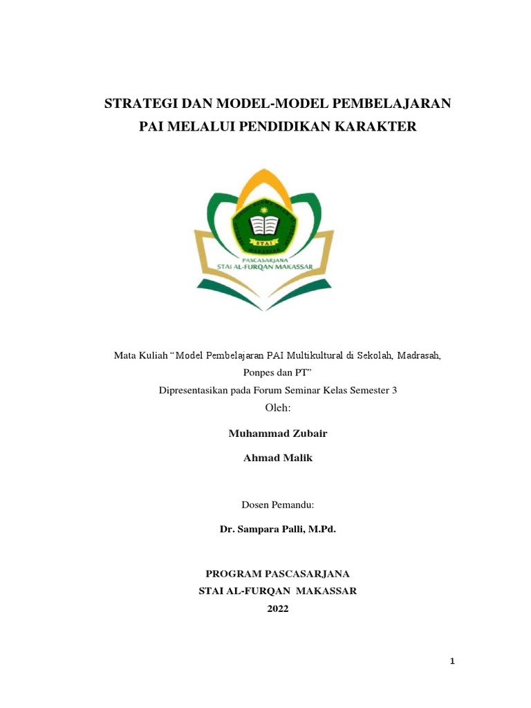Strategi Dan Model Model Pembelajaran Pai Melalui Pendidikan Karakter Pdf