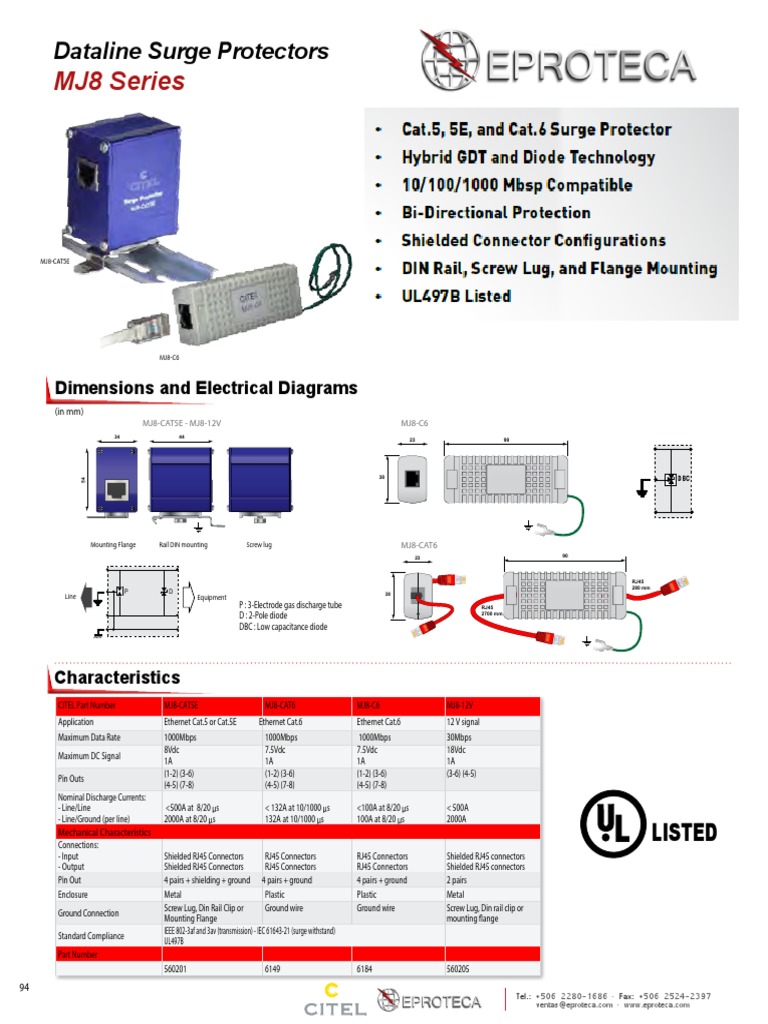 MJ8 Series Ethernet Surge Protectors | PDF | Electrical Connector ...