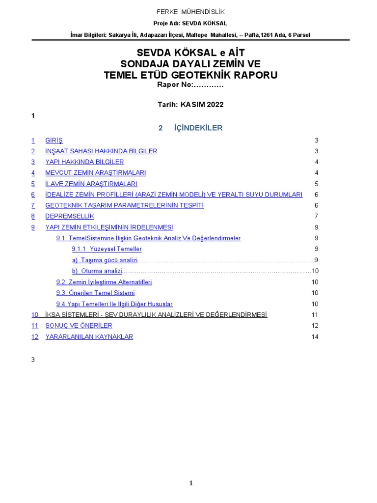 Geoteknik Rapor Örneği | PDF