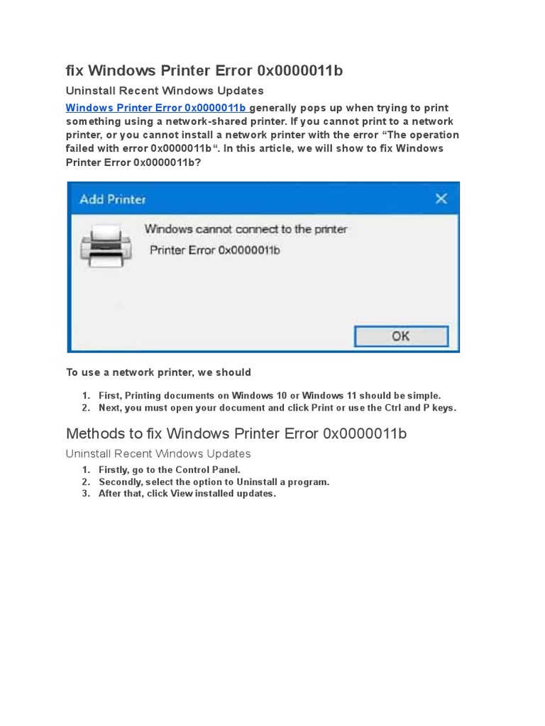 Windows Printer Error 0x0000011b - Get Resolved Here | PDF | Computers