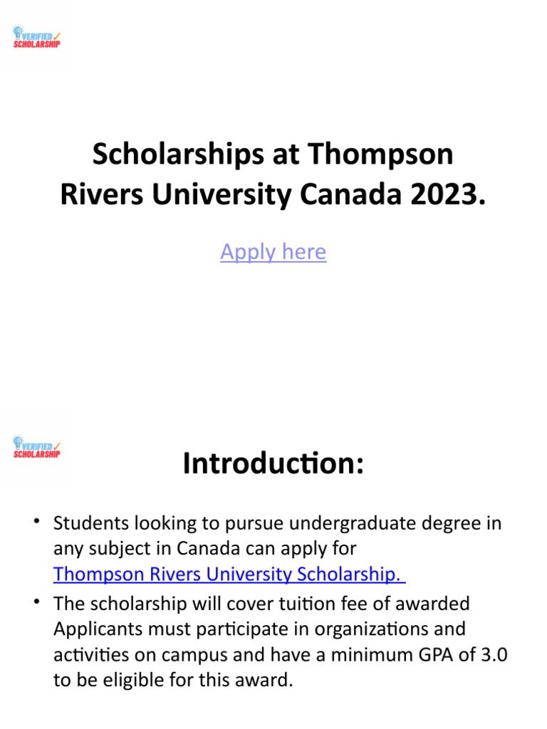 Scholarships at Thompson Rivers University Canada 2023 | PDF | Career ...