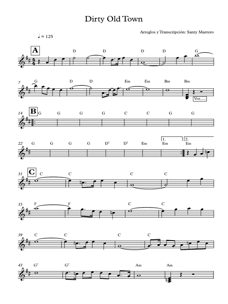 Dirty Old Town Partitura completa PDF