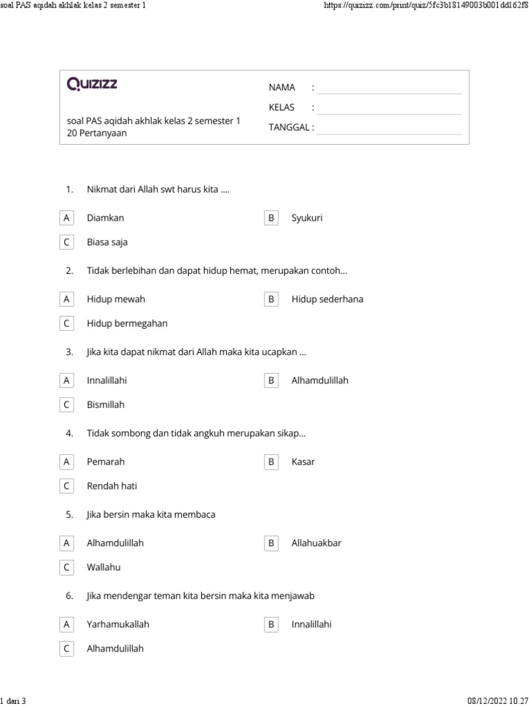 Mengukir Pondasi Iman dan Budi Pekerti: Contoh Soal UAS Aqidah Akhlak Kelas 1 Semester 2