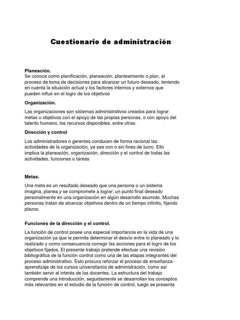 Cuestionario de Administracion | PDF