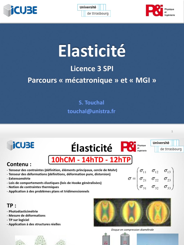 Cours sur l'Élasticité et Mesures Mécaniques | PDF | Élasticité ...