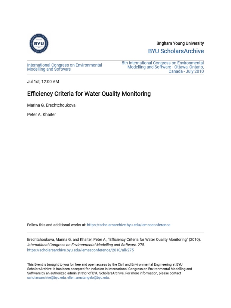 Efficiency Criteria For Water Quality Monitoring PDF Sampling