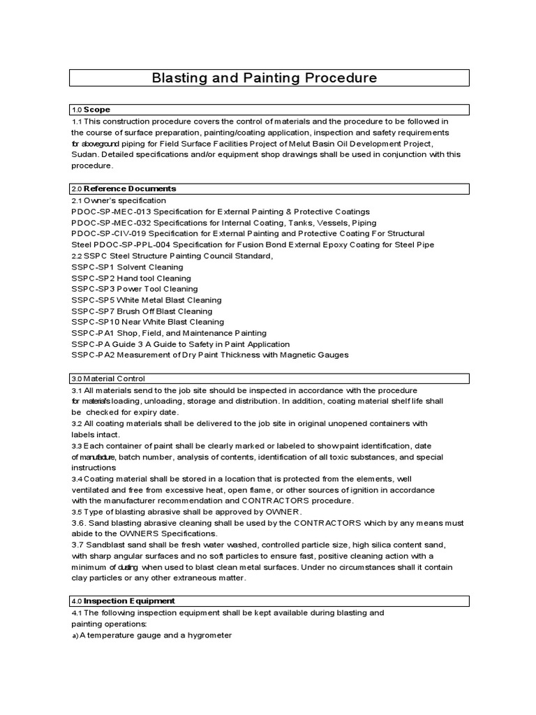 Blasting and Painting Procedure 1 PDF Paint Abrasive