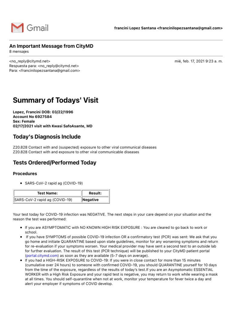 An Important Message From CityMD PDF Infection Fever
