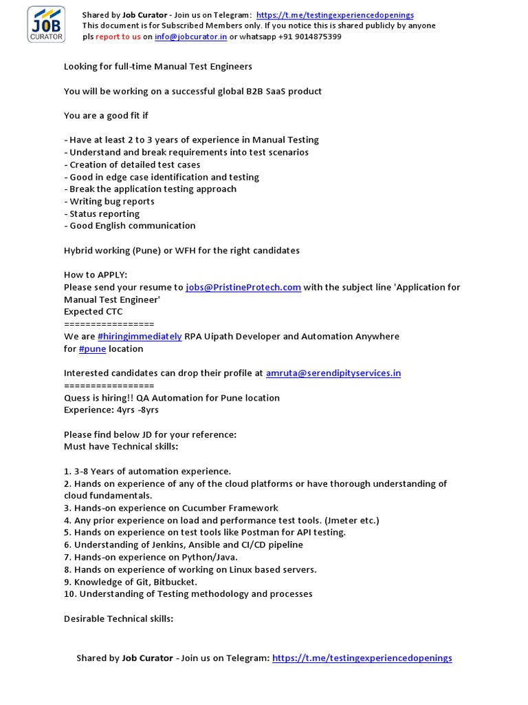 Manual Testing Jobs at Verve Square Pune | PDF | Selenium (Software ...