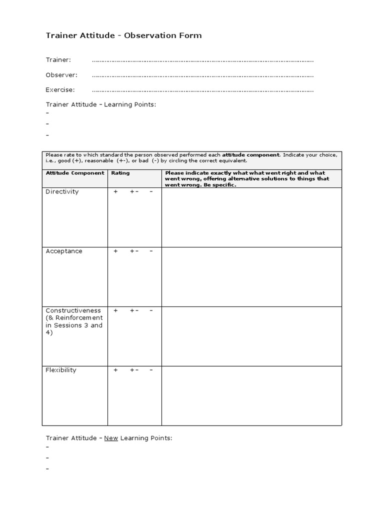 Trainer Attitude Observation Form | PDF