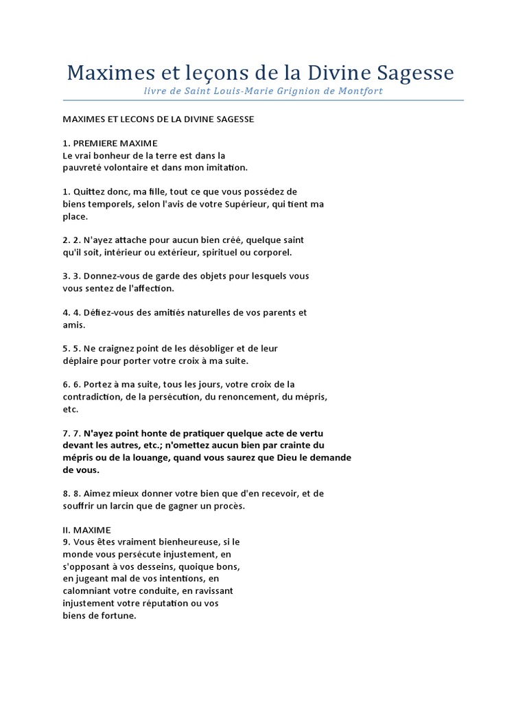 Maximes de la Divine Sagesse | PDF | Dieu | Doctrines et croyances ...