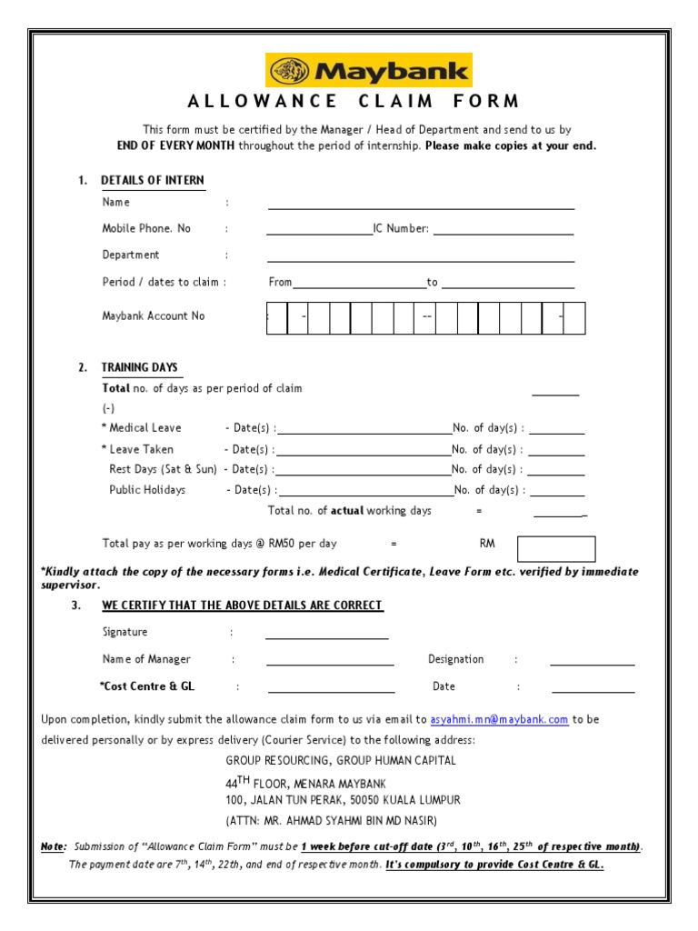 Internship Allowance Claim Form Latest 2 PDF Service Industries