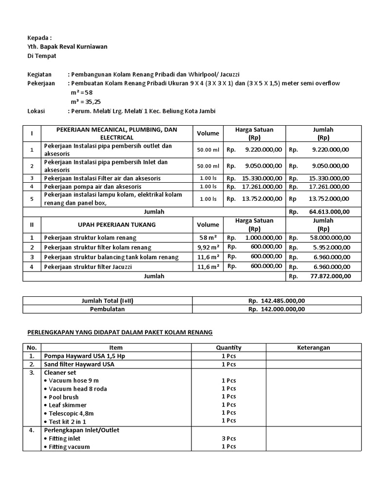 RAB Tukang Kolam Renang | PDF