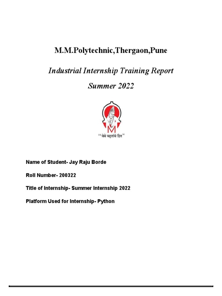 Python Internship Report 2022 | PDF | Machine Learning | Engineering